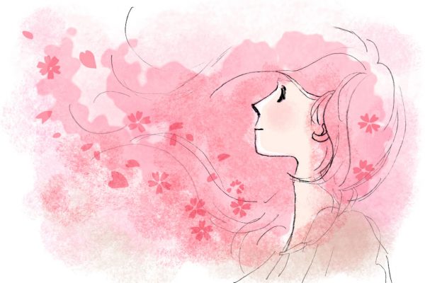 横顔の女性のイラスト(ピンク)